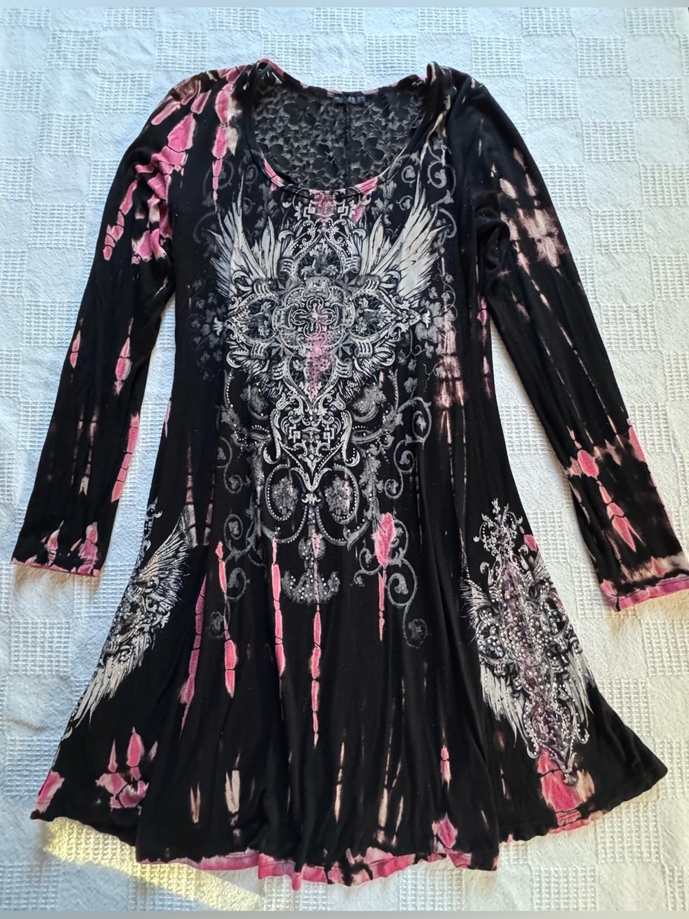 Vocal Black and Pink Long Sleeve Printed Tunic Dress - Picture 3 of 12